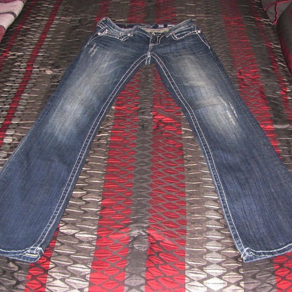 Miss Me Jeans Size 26 x 33 Easy Boot Low Rise Denim Studs chains sequins - Picture 4 of 12